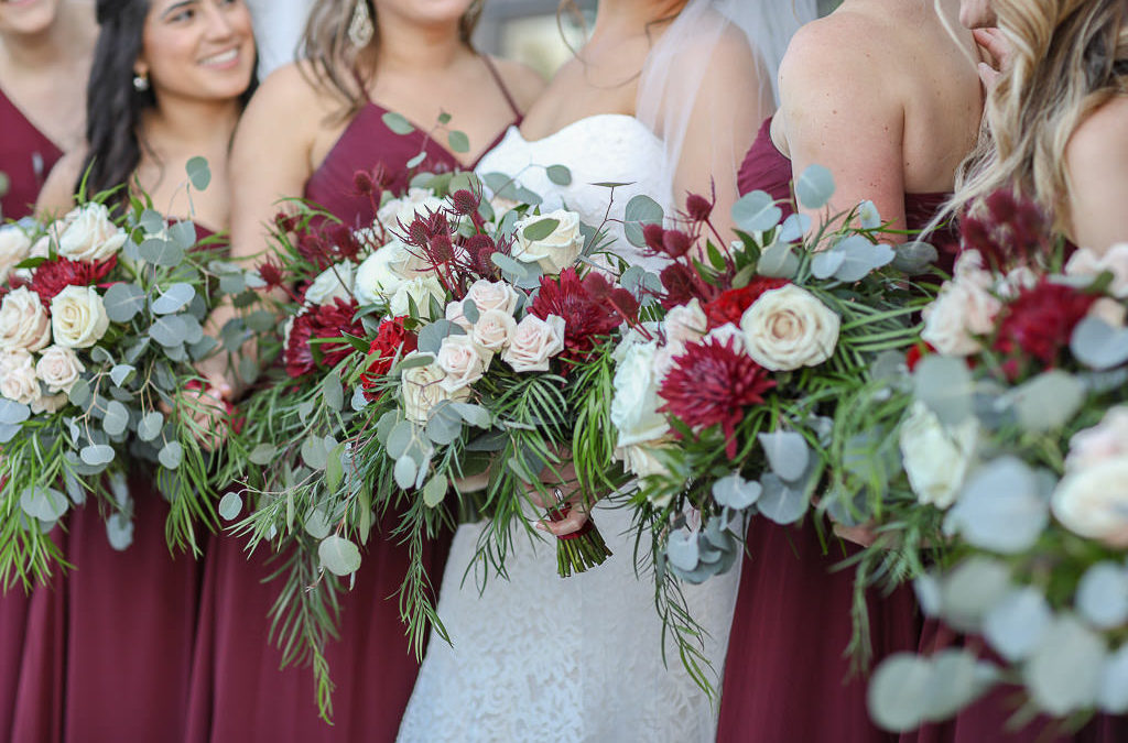 Romantic Burgundy and Blush Downtown Tampa Industrial Wedding